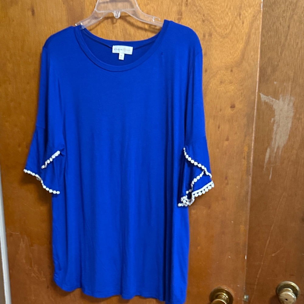 Elegant Blue Blouse with Pearl Accents